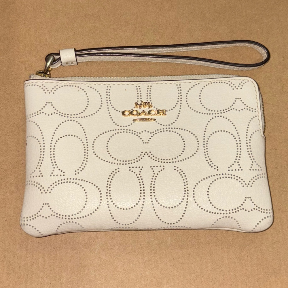 Coach Ivory Wristlet with Gold Accents